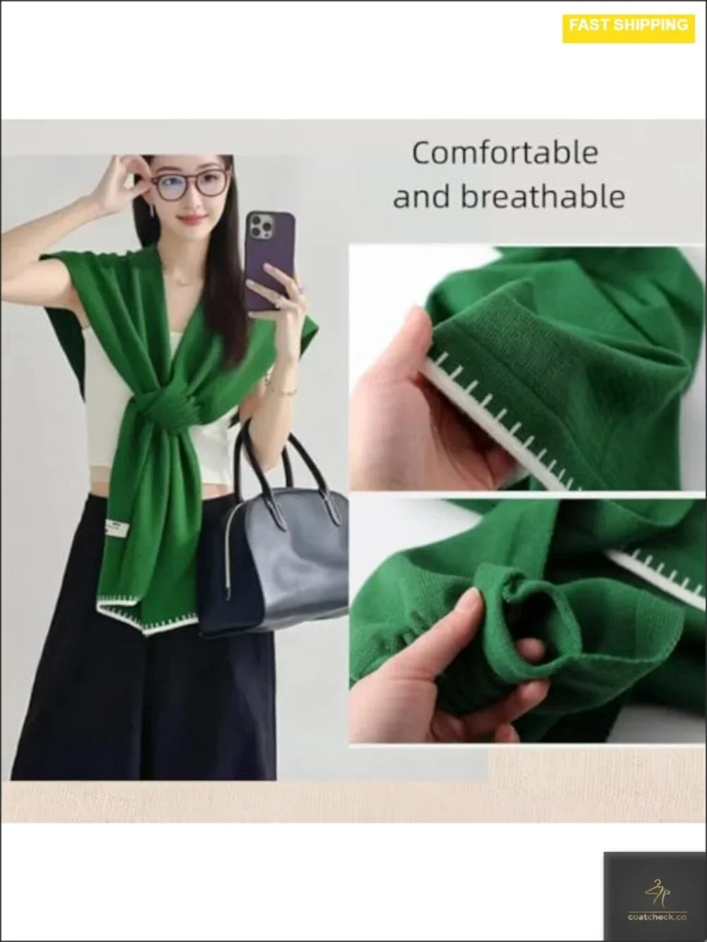 Knitted Shawl Cape Wrap with Sleeves